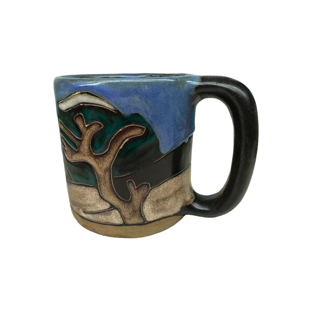 Mara Mexico Studio Art Pottery Stoneware Large Mug Eagle Mountains Trees Signed - Picture 6 of 10